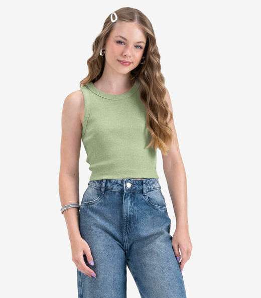 Regata Juvenil Feminina em Ribana de Melange Minty Verde