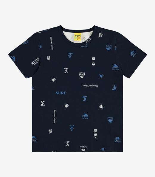 Camiseta Infantil Manga Curta Rovi Kids Azul Marinho
