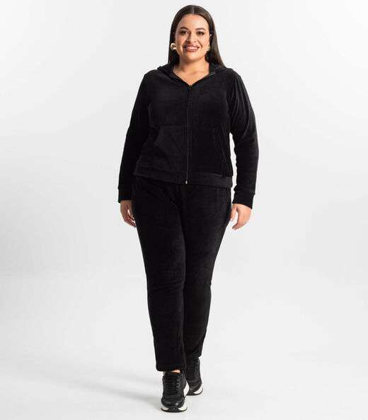 Jaqueta Feminina Plus Size Com Capuz Secret Glam Preto