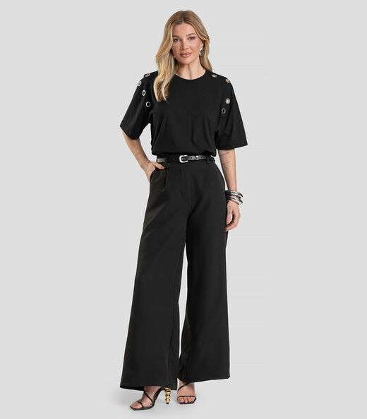 T- Shirt Oversized Feminina com Ilhós Dianna Preto