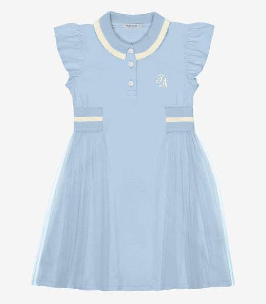 Vestido Infantil Cotton Com Tule Trick Nick Azul