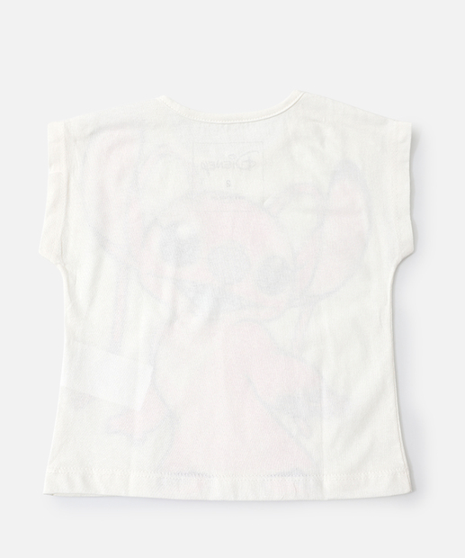 Blusa Infantil Bolsa Stitch Disney Tam 1 a 3 Off White