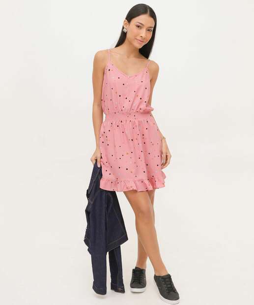 Vestido Feminino Estampa Poá Lastex Alças Finas Marisa