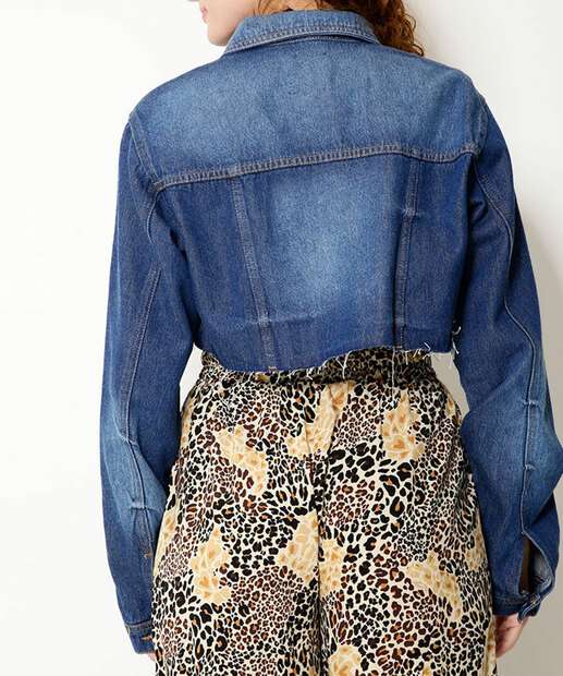 Jaqueta Feminina Jeans Cropped Barra Desfiada Marisa