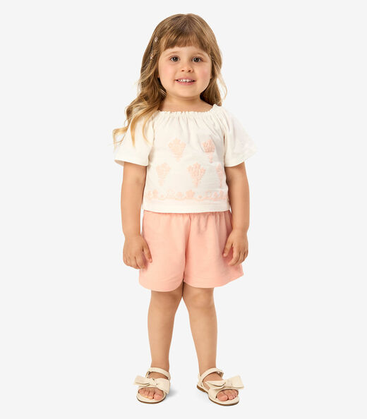 Conjunto Infantil Shorts Com Blusa Rovi Kids Bege