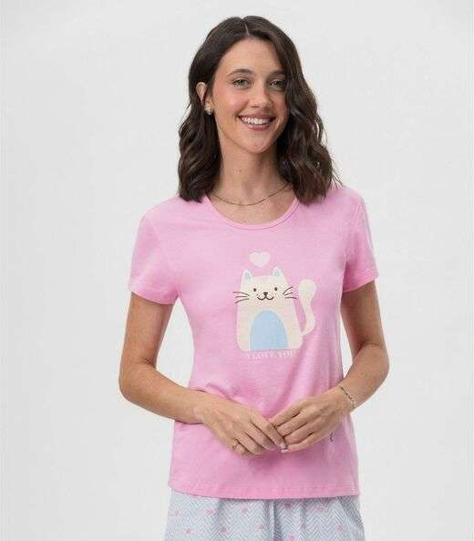 Short Doll Feminino Estampado Mensageira Da Paz Rosa