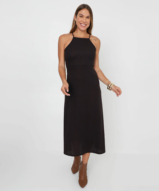Image_Vestido Midi Feminino Canelado Halter Neck Marisa Marrom