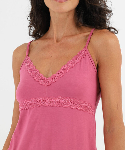 Pijama Feminino Longo Rosa com Renda Marisa