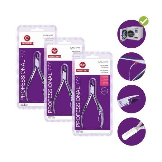 Image_Kit c/ 3 unidades Alicate Cutícula Pro-Inox Mundial Prateado Manicure