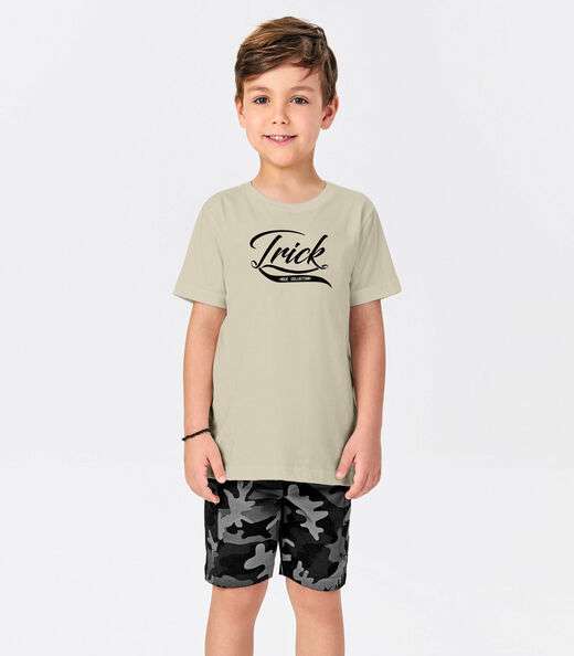 Conjunto Menino Camiseta Com Bermuda Trick Nick Bege