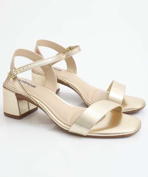 Sandália Feminina Salto Grosso Metalizada Moleca Dourada