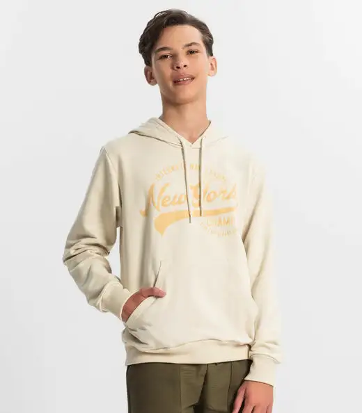 Moletom Juvenil Menino Com Capuz Minty Bege