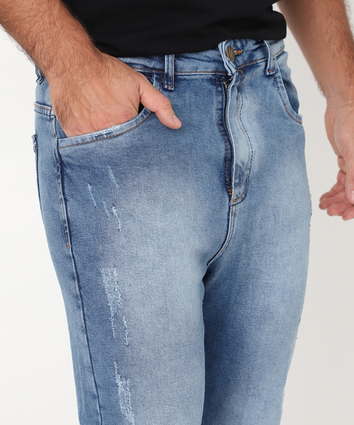 Calça Masculina Jeans Skinny Bolsos Azul Escuro