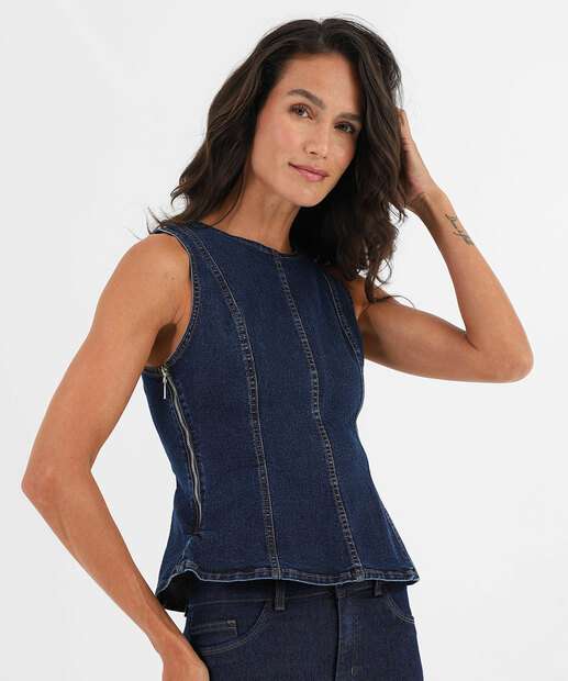 Image_Blusa Feminina Peplum Jeans Marisa Azul