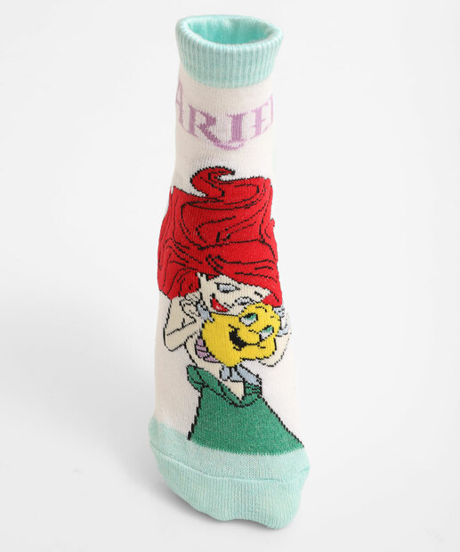 Kit 2 Meias Infantil Soquete Estampa Ariel Disney Azul