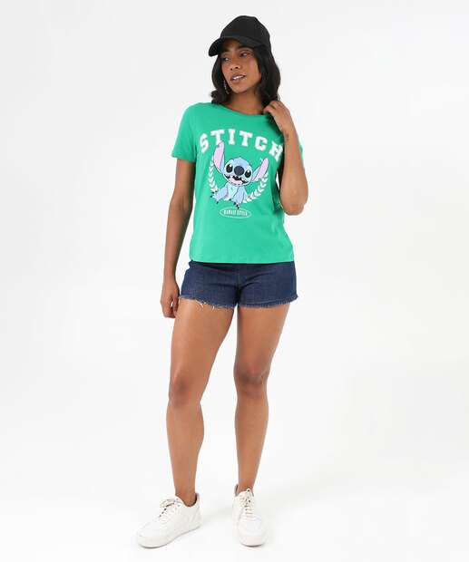 Blusa Feminina Estampa Stitch Disney Verde