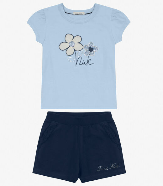 Conjunto Menina Blusa com Shorts Trick Nick Azul
