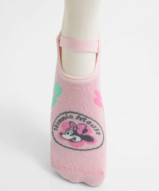 Meia Sapatilha Infantil Antiderrapante Minnie Rosa