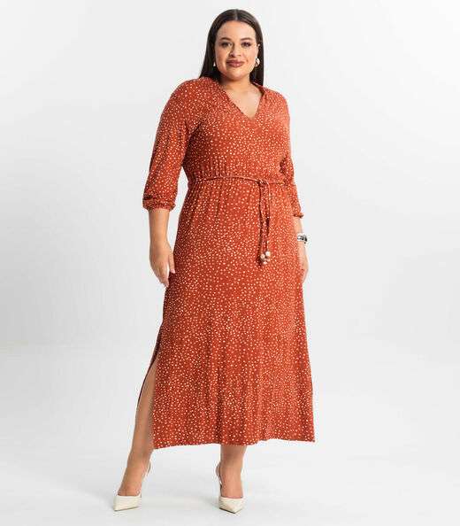 Vestido Midi Plus Manga 7/8 Secret Glam Vermelho
