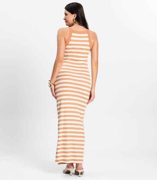 Vestido Midi Feminino em Ribana Listrada Rovitex Marrom