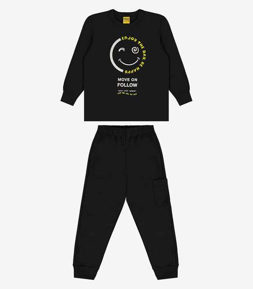 Conjunto Camiseta Manga Longa Com Calça Rovi Kids Preto