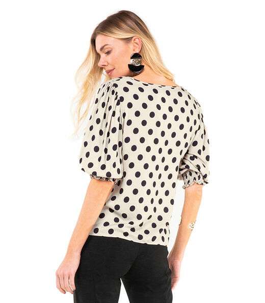 Camisa Feminina Poá Mangas 3/4 Endless Bege