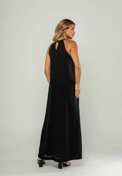 Vestido Longo Decote Com Recorte E Amarração Preto Salvatore