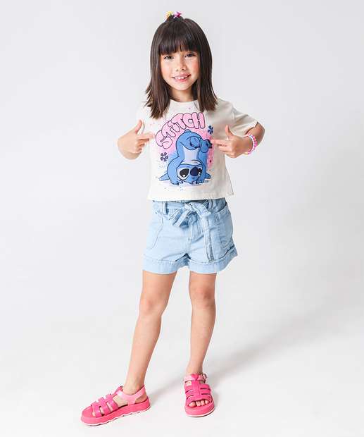Blusa Infantil Angel E Stitch Disney Tam 4 a 10 Off White