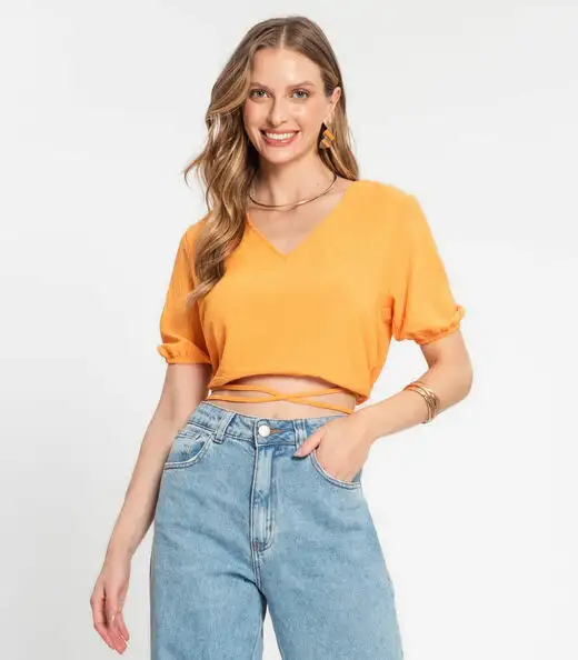 Image_Blusa Cropped Feminina Decote V Rovitex Marrom