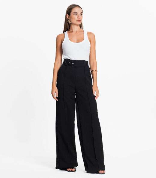 Calça Feminina Pantalona Com Cinto Select Preto