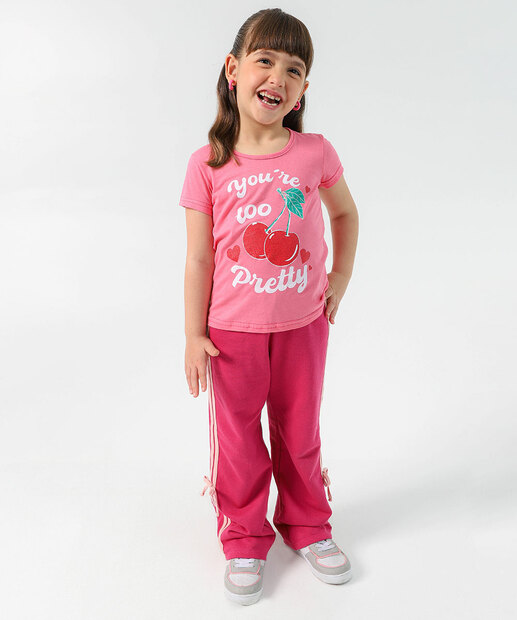 Blusa Infantil Manga Curta Estampa Cereja Marisa Tam 4 a 10 Rosa