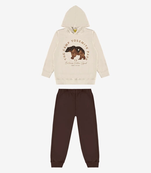Conjunto Blusão Com Capuz E Calça Rovi Kids Bege