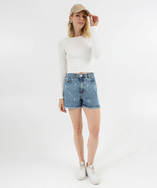 Blusa Cropped Feminina Canelada Manga Longa Marisa Branco