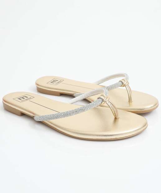 Rasteirinha Feminina Tiras Strass Moleca Dourado