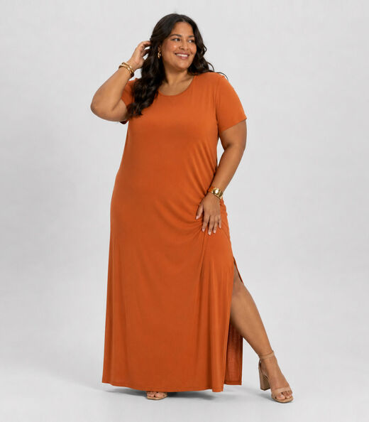 Vestido Feminino Midi Plus Size Infinita Cor Laranja