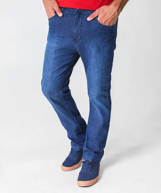 Calça Masculina Jeans Reta Bolsos Azul 