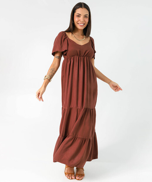 Image_Vestido Feminino Longo Manga Curta Marisa Marrom