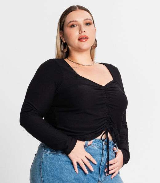 Blusa Feminina Manga Longa Em Viscose Secret Glam Preto