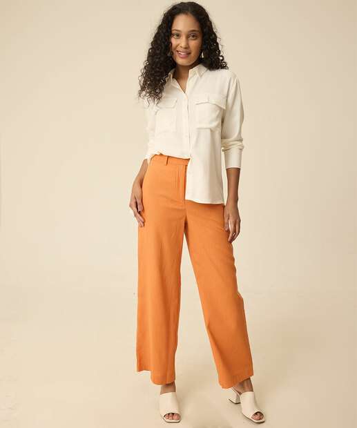 Camisa Feminina Bolsos Manga Longa Marisa