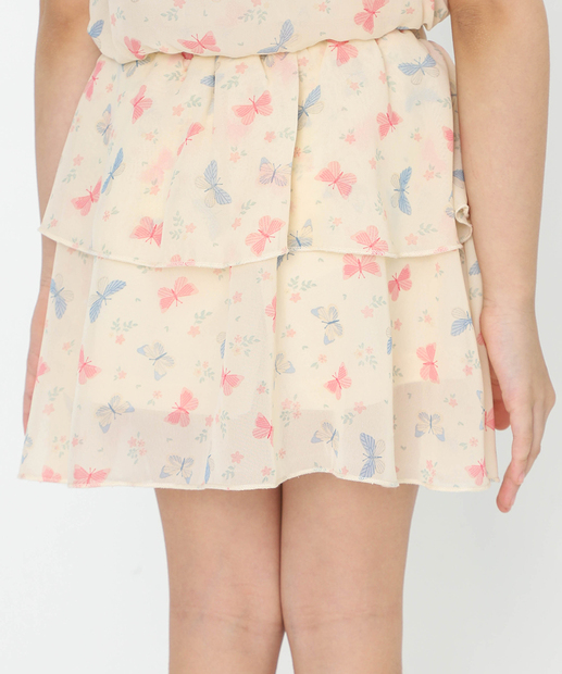 Saia Infantil Chiffon Estampa Borboletas Tam 4 a 10 Bege