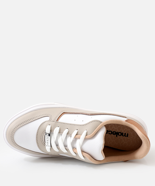 Tênis Casual Feminino Recortes Moleca Bege