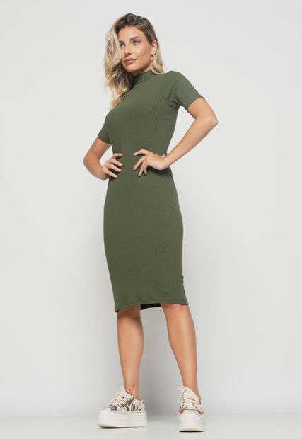 Image_Vestido  Midi Manga Curta Canelado Verde Salvatore Fashion
