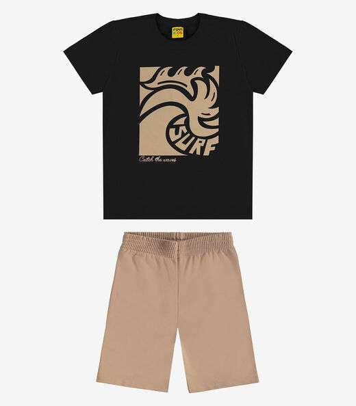 Conjunto Camiseta com Bermuda Meia Malha RoviKids Preto