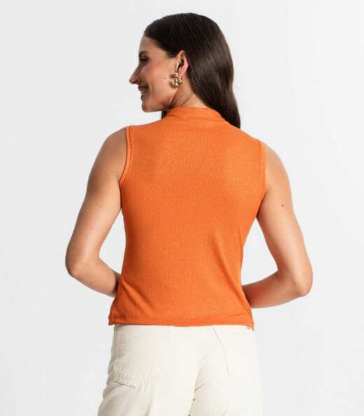 Regata Feminina Em Ribana Canelada Lurex Rovitex Laranja