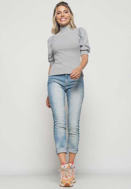 Blusa  Princesa Manga Curta Canelada Mescla