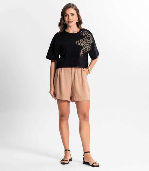 Blusa Feminina Com Bordado Endless Preto