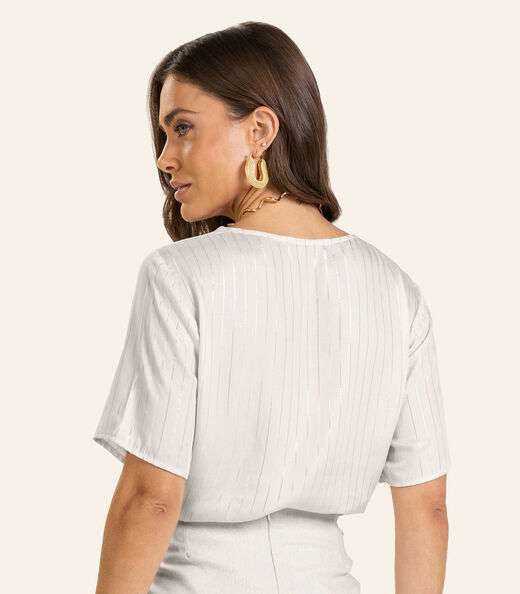 Blusa Viscose Listras manga curta Feminino Endless Bege
