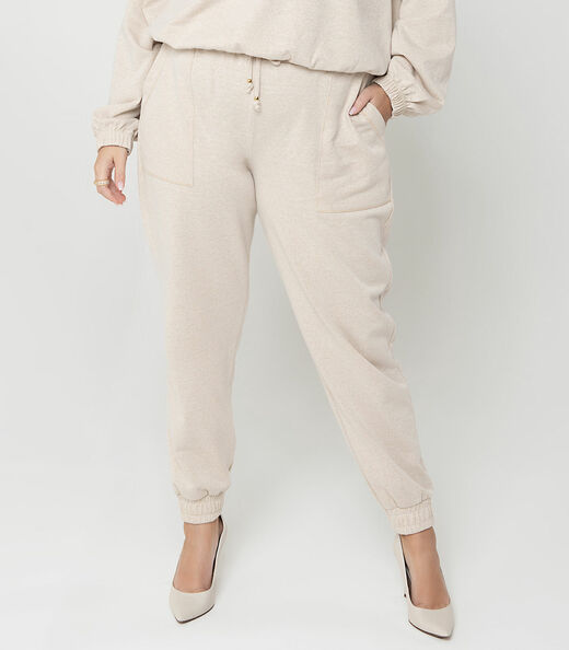 Calça Feminina Jogger Lurex Secret Glam Bege