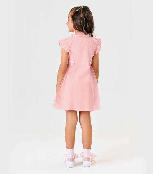 Vestido Infantil Cotton Com Tule Trick Nick Rosa