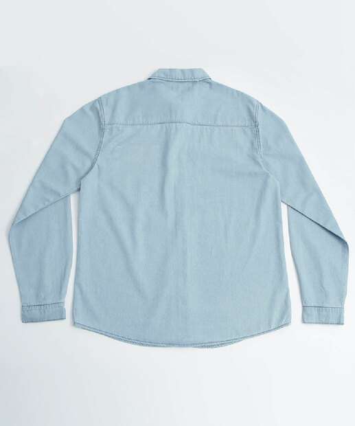Camisa Masculina Jeans Bolso Manga Longa MR